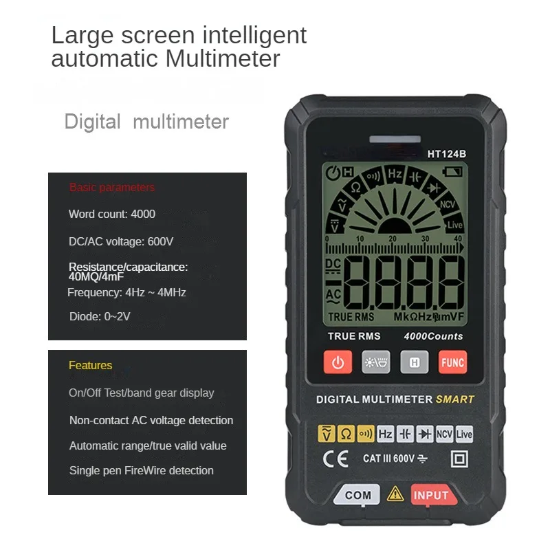 HT124B Large Screen High Precision Intelligent Anti Burn Electric Meter Fully Automatic Maintenance Electrician Multimeter