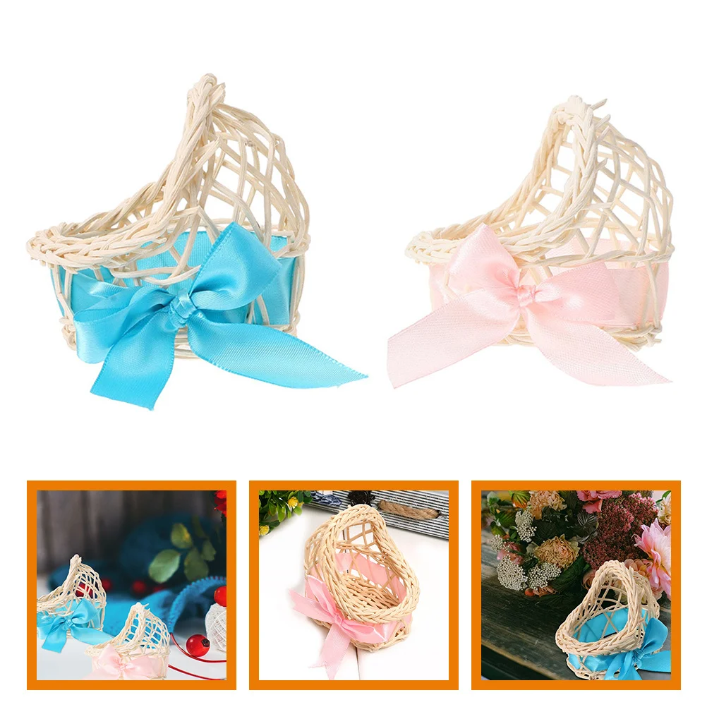 

2pcs Hand Woven Miniature Basket For Flower Arrangement Small Storage Container Photography Prop Decorative Rattan Basket