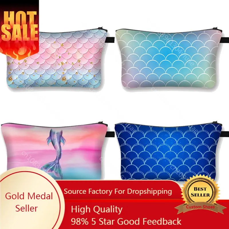 

Women Mermaid Cosmetic Bag Large Capacity Storage Bag Zipper Canvas Student Pencil Case Cosmetic Case Girl's Makeup Bag