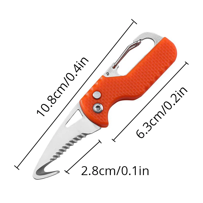 1pc Black/Orange Portable Multi-functional Parcel Knife Keychain Serrated Hook Carry-on Unpacking Emergency Survival Box Opener