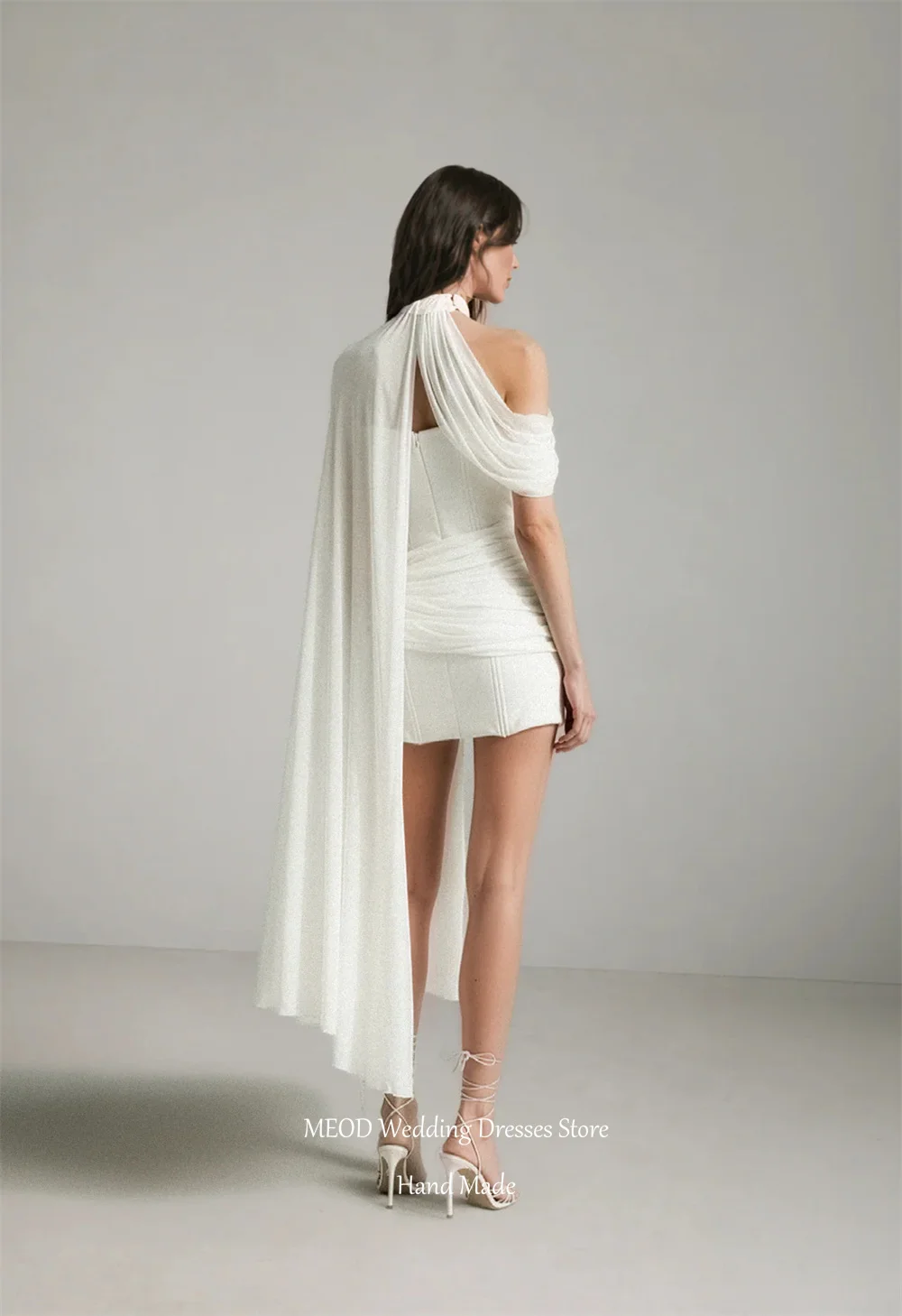 MEOD Short Wedding Dresses Bride Strapless With Shawl Sleeveless Vestidos De Novia Mini Modern A Line Robe De Mariée Customized