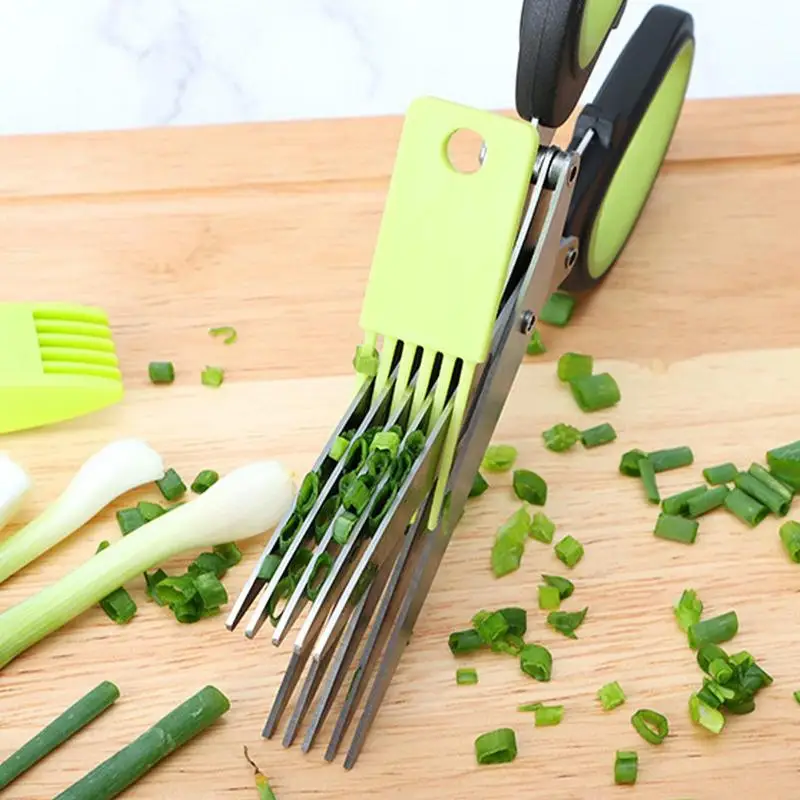 Multi-Layer Scissor Stainless Steel Kitchen Scissor Green Onion Scissor Herb Cutting Shear With Safe Cover Vegetable Meat Shear