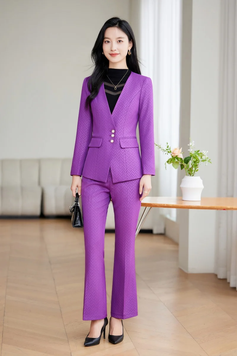 AIyssa Purple suit womens new fashion professional business formal suit jacket+pants. suit office ladies work clothes