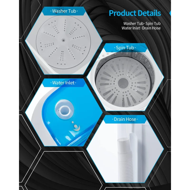 Портативная стиральная машина TABU 17,6 фунтов, компактная стиральная машина, мини-стиральная машина, стиральная машина с двойной ванной и губкой, идеально подходит