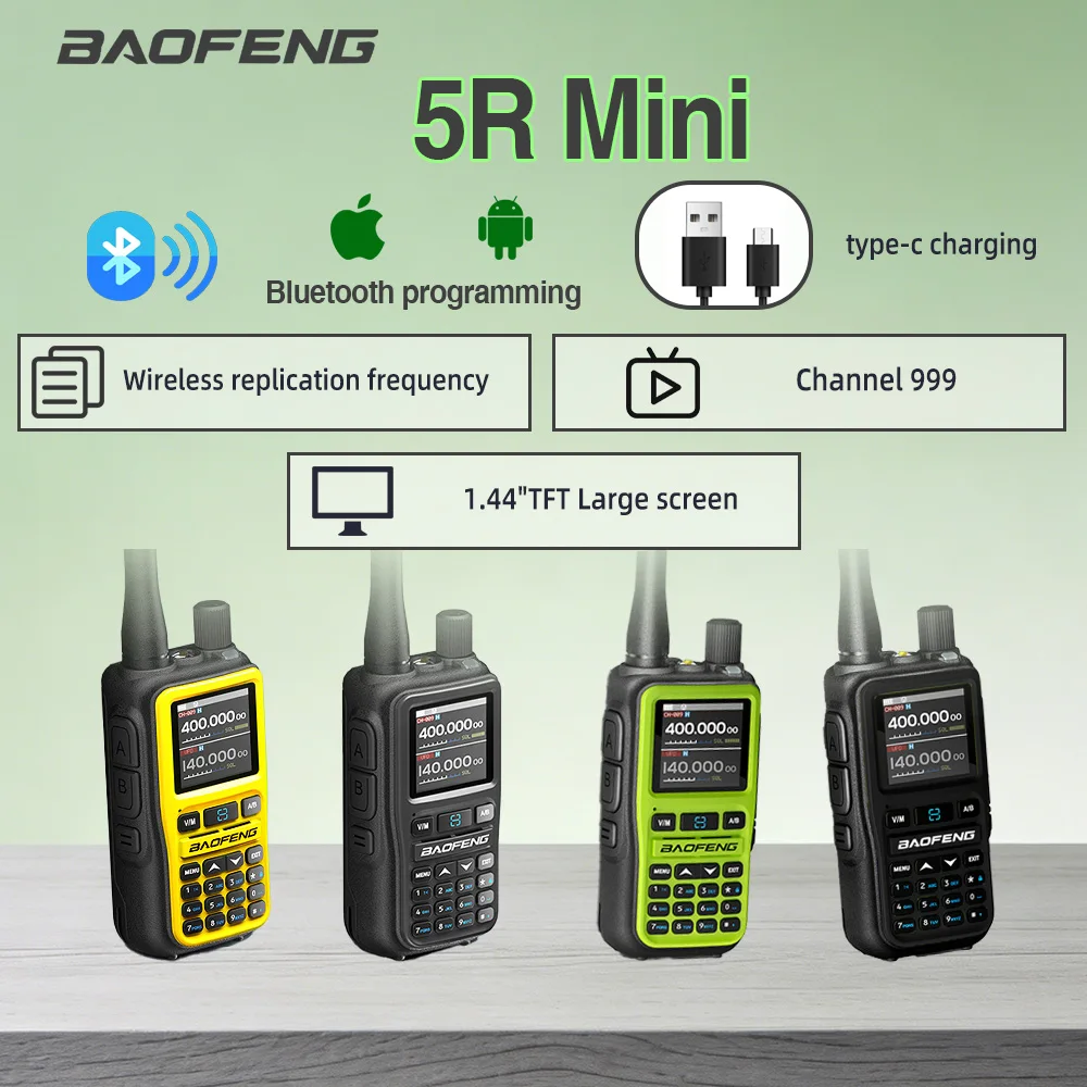 1/2PCS Baofeng Walkie Talkie UV 5R Mini Dual PTT Band Bluetooth Programming AM/FM Frequency Camping Portable Two Way Radio