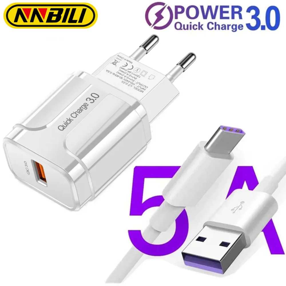 NNBILI Quick Charge 3.0 18W USB-oplader Snel opladen Laderadapter voor iPhone 14 Samsung Xiaomi EU / US-stekker Telefoonoplader