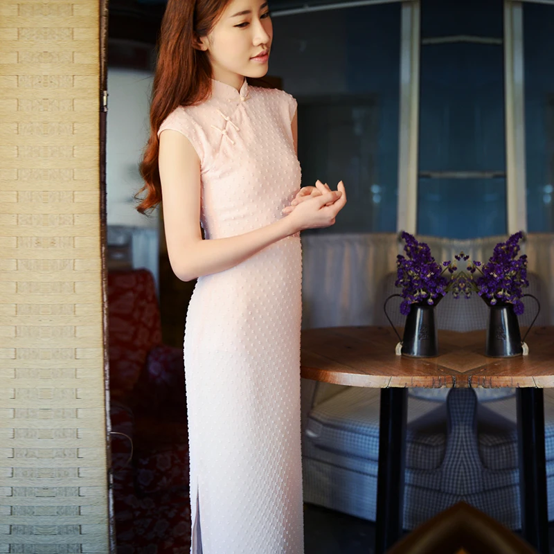 

Long Sleeveless Shoulder Covering Vintage Daily Chiffon Low Slit No Zipper Women's Traditional Cos...