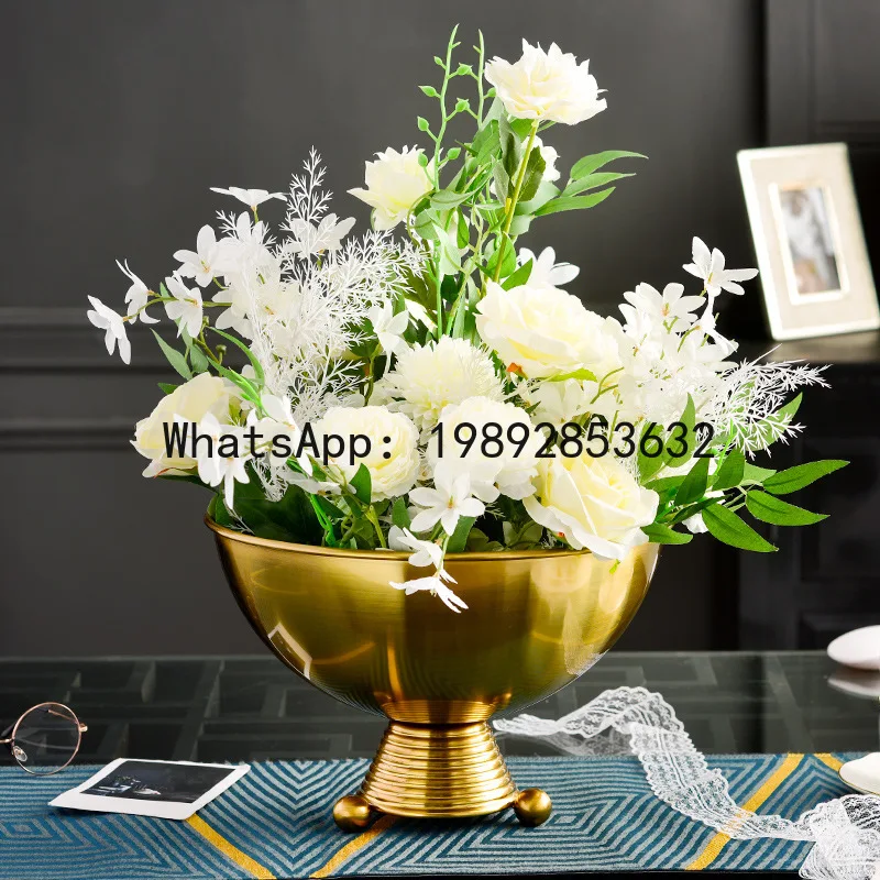 

Metal Flower Pot Golden Bowl Vase Flower Arrangement Handicraft Ornament Retro Storage Tray Home Decoration Succulent Planter