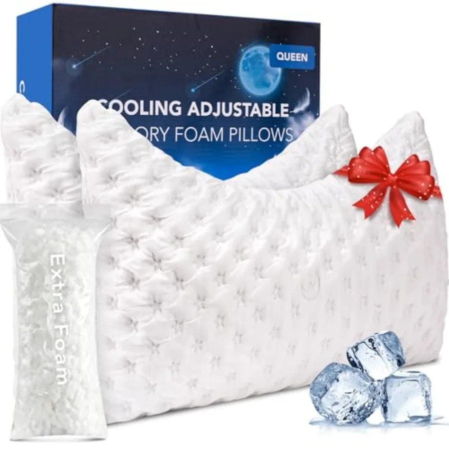 

Cooling Side Sleeper for Neck and Shoulder Pain Luxury Shredded Memory Foam Curved Bed s for Sleeping Set of 2- Adjustable - Wa