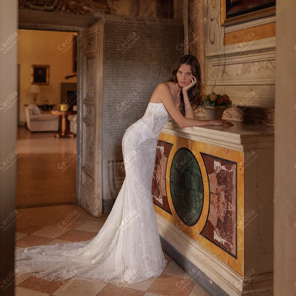 فساتين الزفاف الحديثة زي العرائس الرائعة الدانتيل المتدرج بلا أكمام مثير عالية الشق الجلباب الساحرة جميلة Vestidos De Novia 2026 #2