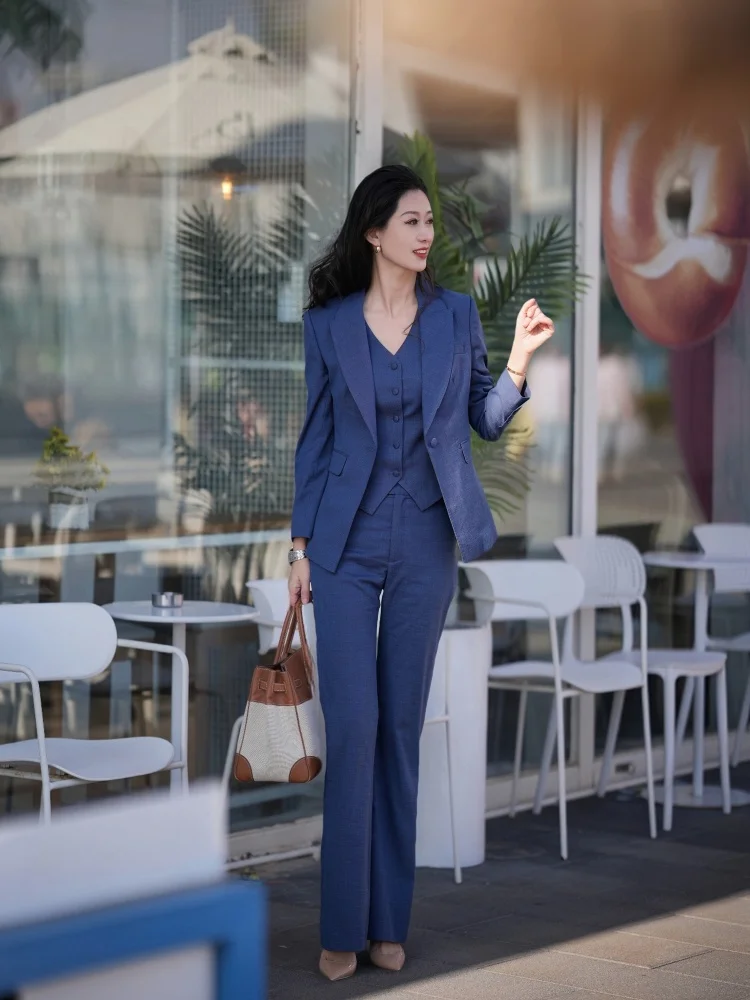 

Denim Color Busin Suit Set for Women Commute Casual Slim Fit Long Sve Pure Color Spring Summer Office Profional Wear