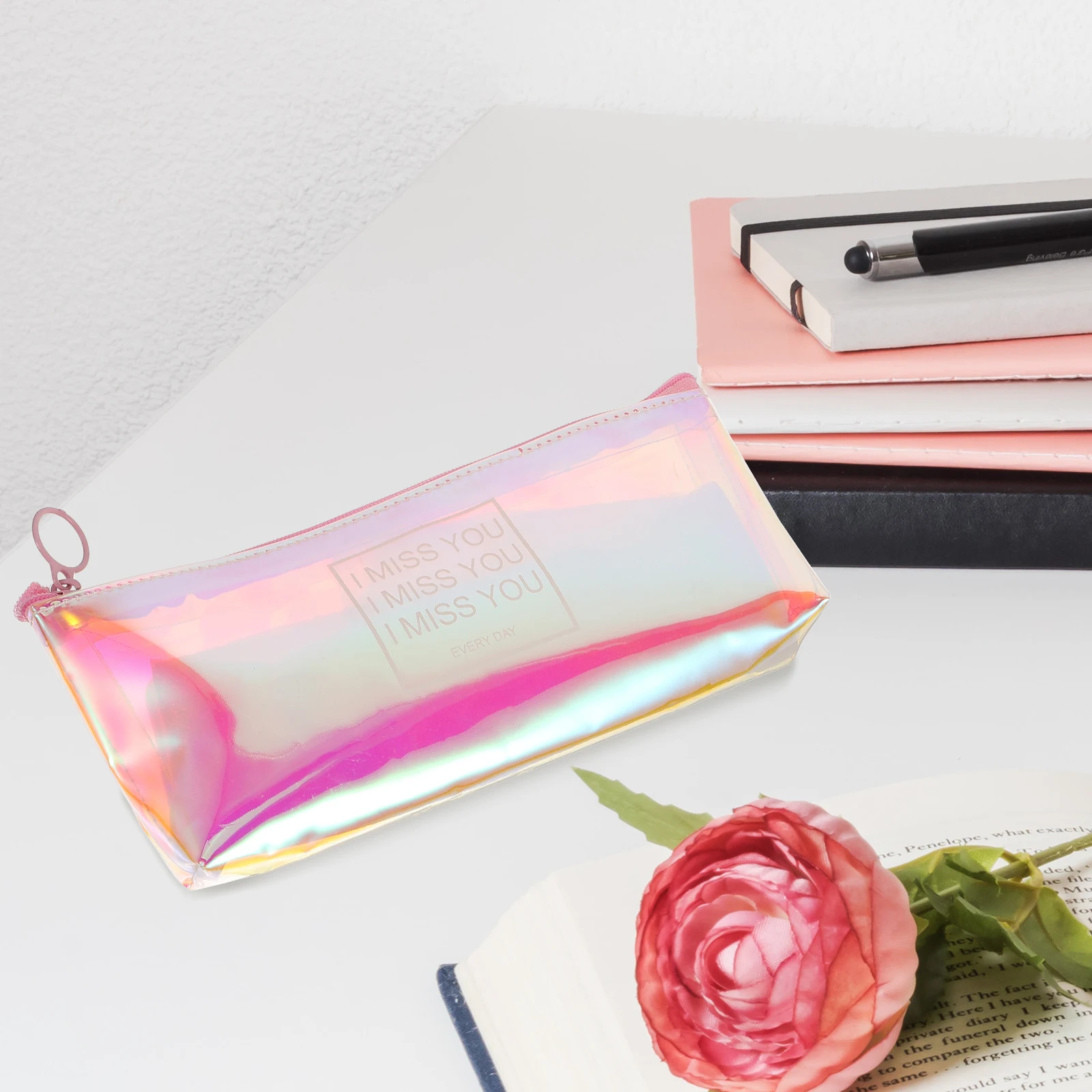 

Shiny Portable Transparent Pen Bag Pencil Case Creative Beautiful Stationery Bag for Student ( Purple)
