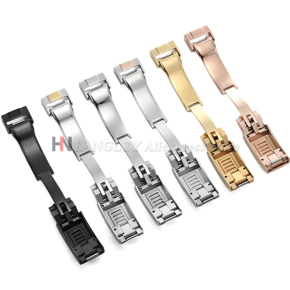 롤렉스 Submariner Oysterflex Daytona GMT 시계 밴드 조정 걸쇠 용 9x9mm 316L 스테인레스 스틸 이중 안전 시계 버클 9x16mm