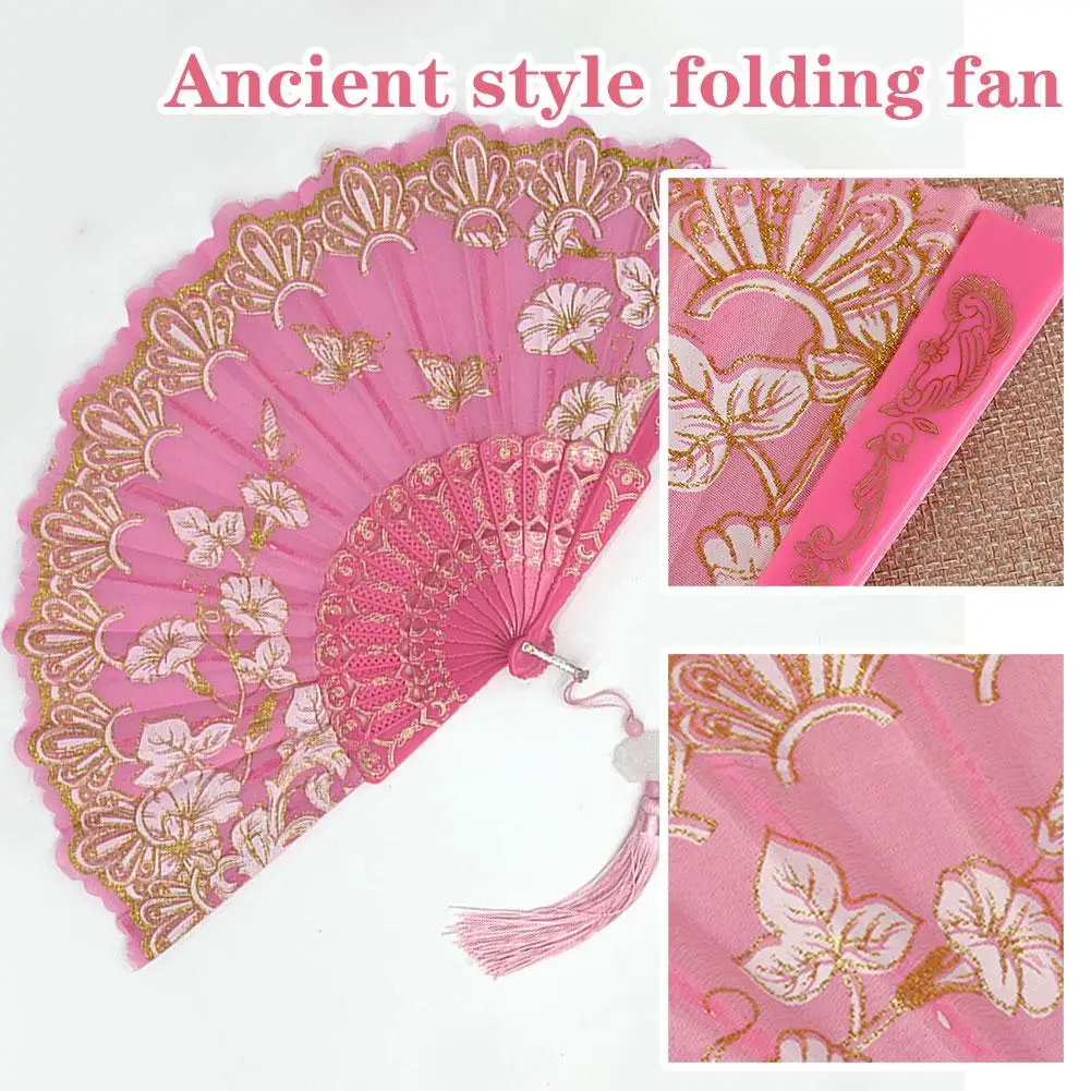 Chinese Luxury Gliding Folding Fan Wedding Bridal Fan Floral Retro Props Performance Glitter Fans Dance Crafts H4u5