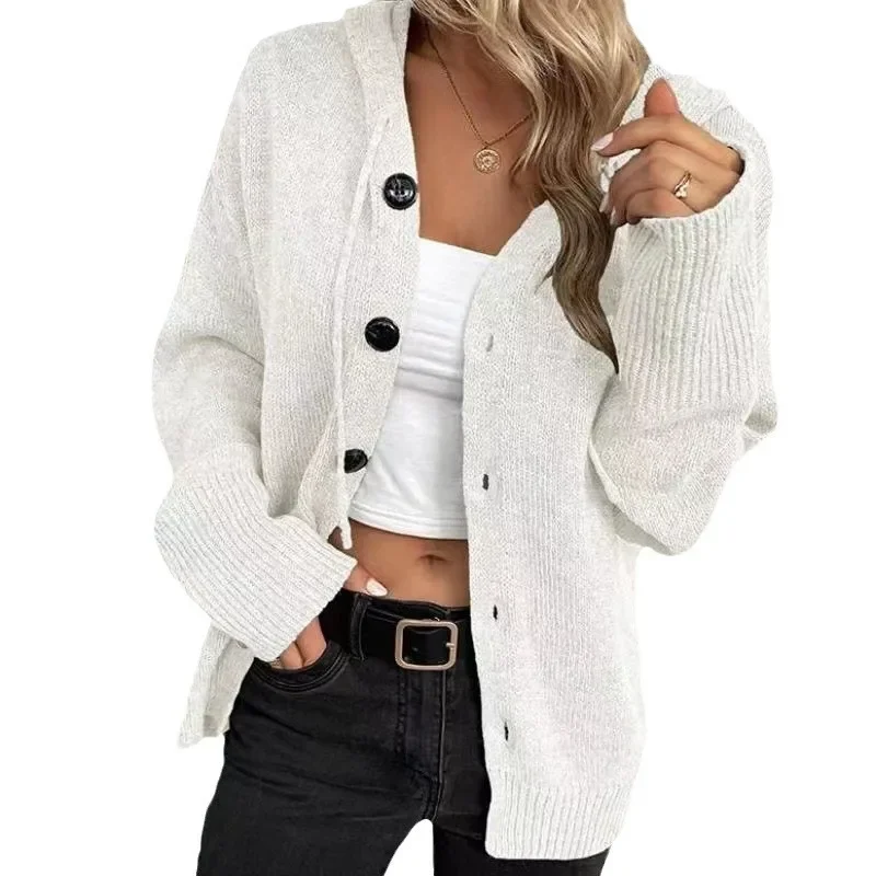 Jacket Coat for Women Comfortable Breathable Casual Style Long Sleeve Hoodie Knittedwear Polyester Fiber Pure Color
