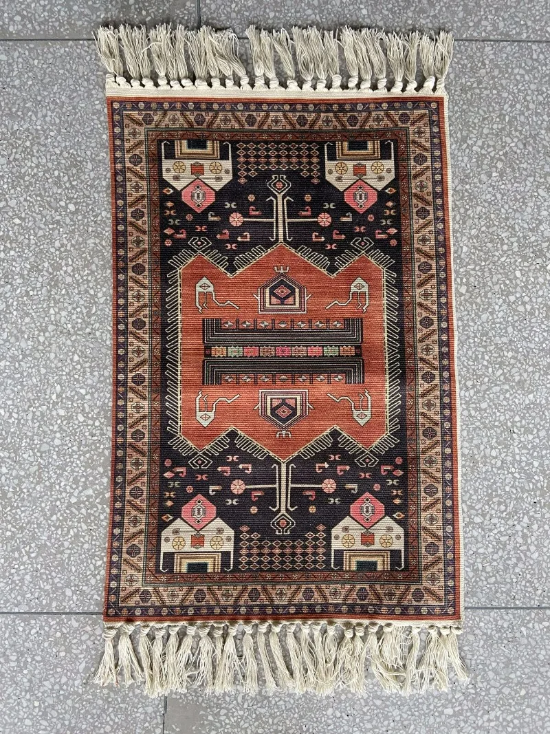 Afghan Persian Ethnic Style Handmade Knotted Tassel Cotton Polyester Cotton Linen Felt Carpet Floor Mat