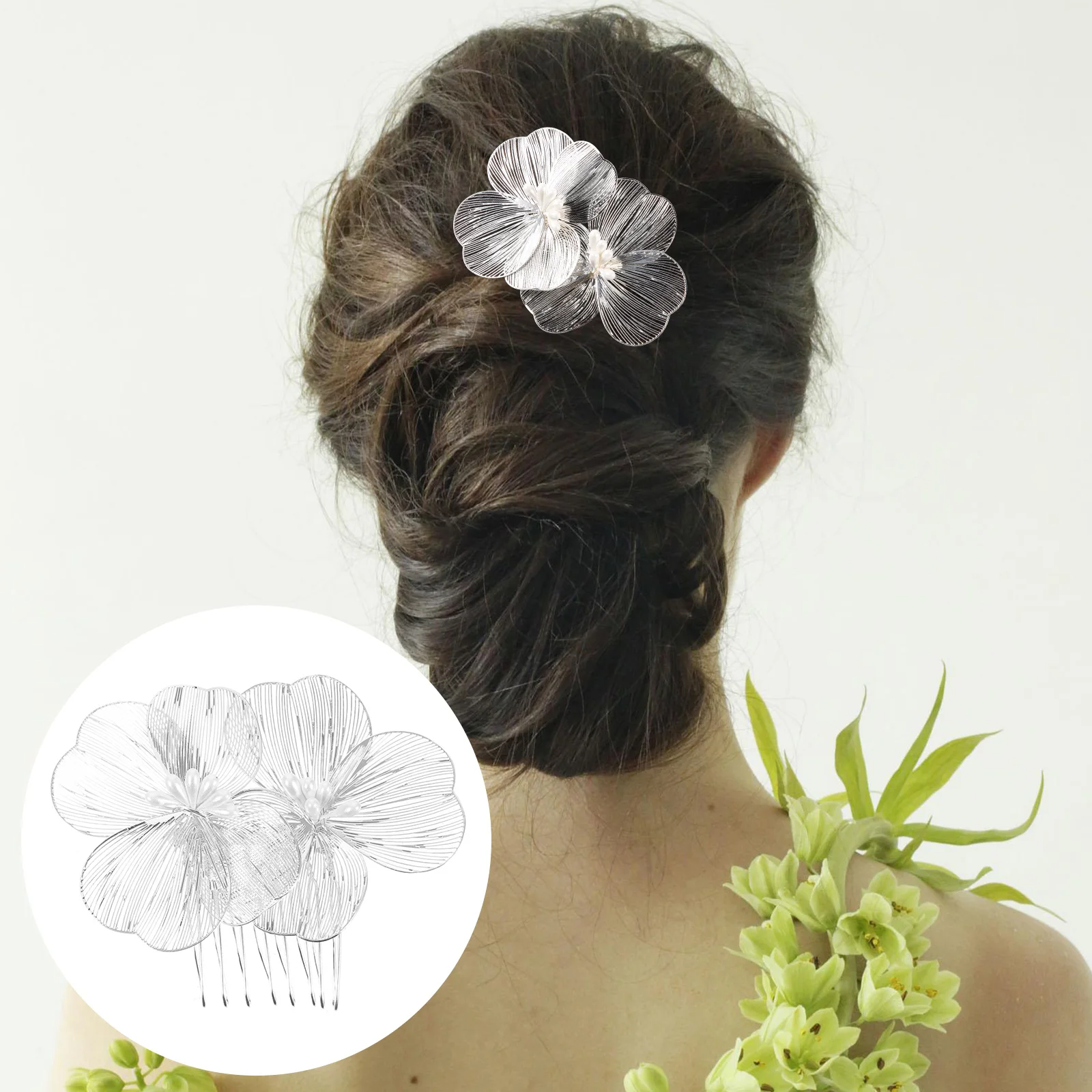 

Flower Hair Comb Silver Wedding Accessories Vintage Baroque Side Combs For Women Bridal Hair Decorations Floral Hairstyles