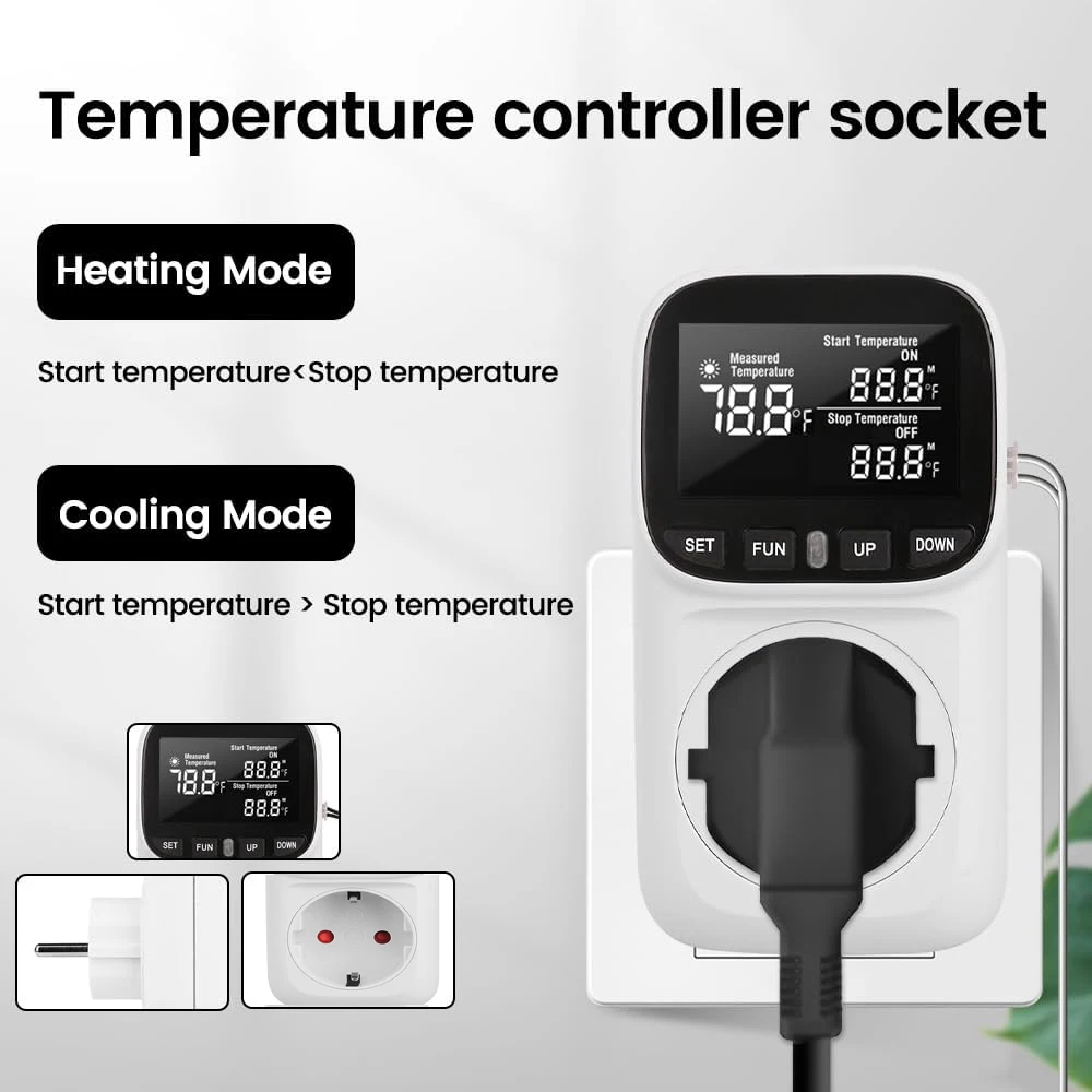 LCD Digital Thermostat 16A EU Plug Heating Cooling Temperature Controller Socket High-Precision Socket Outlet With Timer Sensor