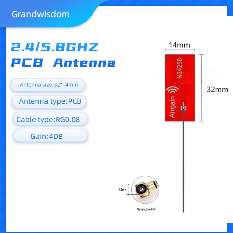 

5pcs PCB dual band2.4/5.8GHZ Antenna 32*14mm Built-in pcb board for Alarm PCB patch high gain 4DB antenna px4 12cm cable