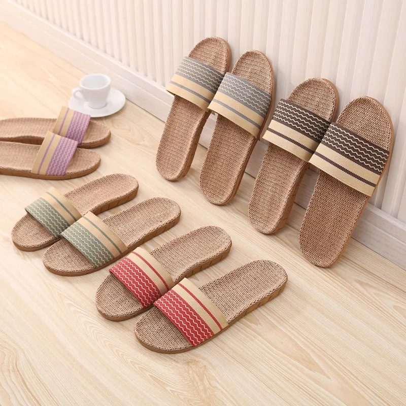 Flax Slippers Women 2022 Summer Household Slippers Indoor Floor Shoes Linen Home Shoes Bohemia Style Fashion Platform Sandals Y