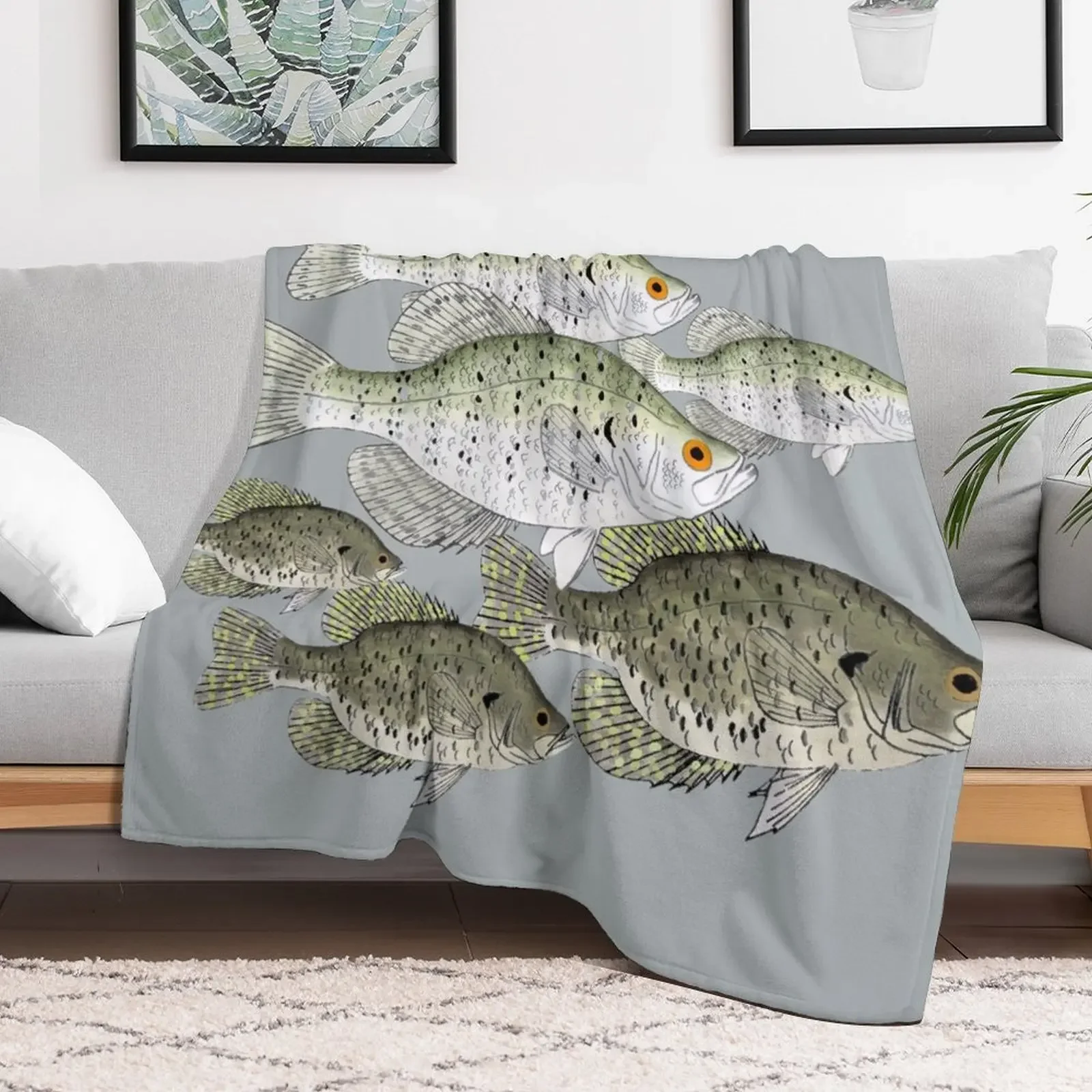 Crappie School Throw Blanket Sofa Throw Plaid on the sofa Beach Blankets