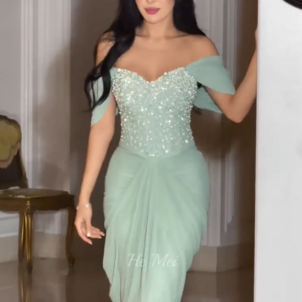 

Customized Prom Dresses Off Shoulder Mermaid Evening Dress Crystals Elegant Party Gowns Floor Length Vestidos De Novia