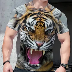 Tiger Print Top Men's T-shirt Harajuku 3d Tee Clothing Animal Short Sleeve Clothing Summer Oversized Male Vintage Shirt Pullover