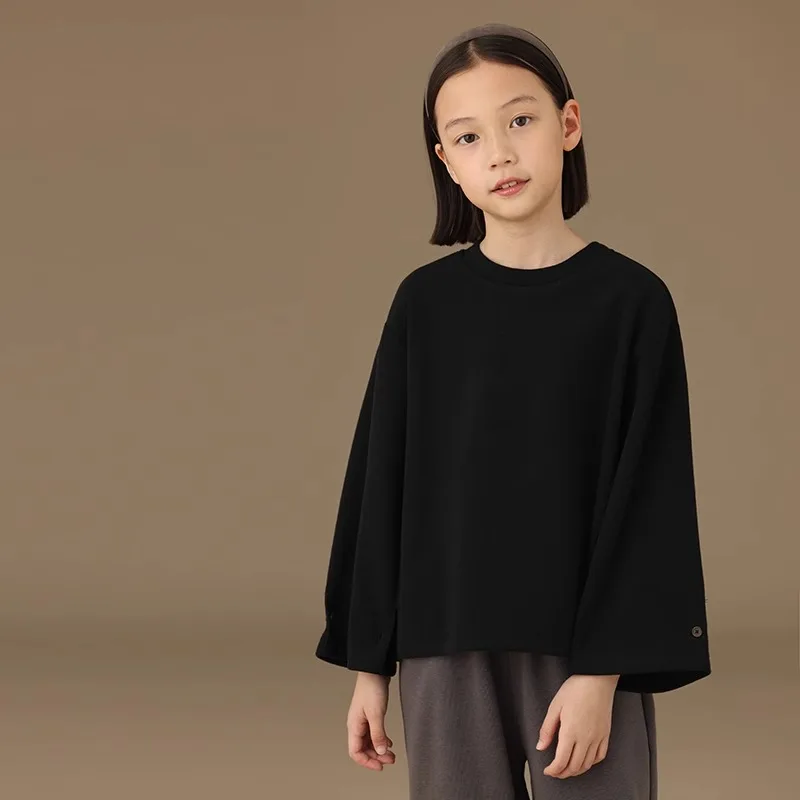 24 Spring/Autumn Childern's Solid Color Loose Long Sleeve T-shirt O-neck Basic Top Bottomed Shirt Casual Tshirt Boy and Gril