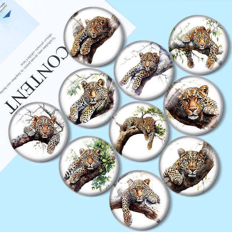 Leopard in Tree  12/18/20/25mm glass cabochon  bracelet pendant rings for jewelry demo earrings back Making findings