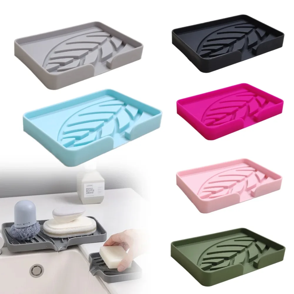 

Kitchen Sink Sponge Holder Silicone Soap Dish Bar Soap Holder Self Draining Anti-slip Storage Rack Bathroom Kitchen Supplies