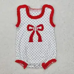 New rts baby girls summer rompers wholesale boutique embroidery baseball red bow polka dot girls onesie