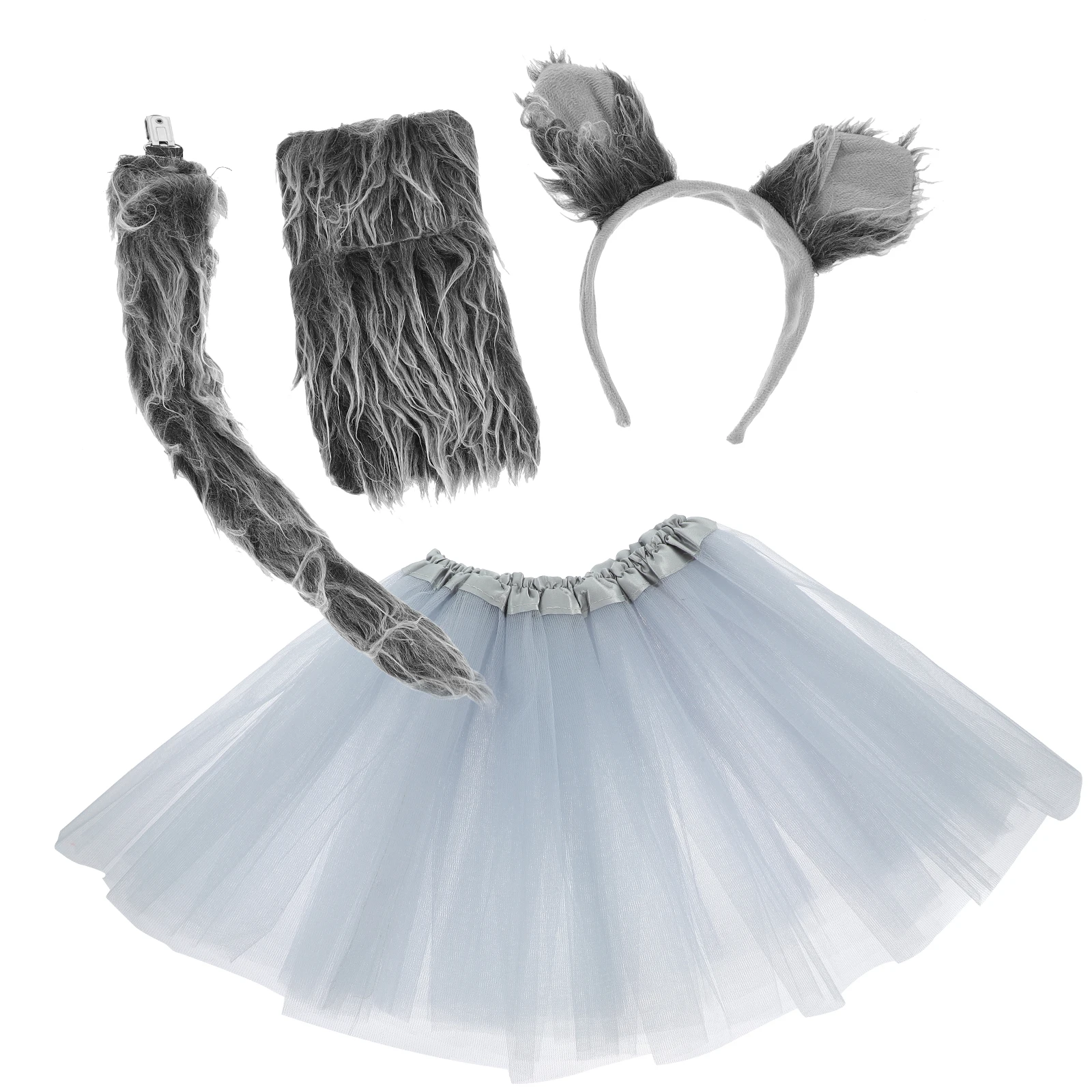 

1 set 1 Set Costume Set Wolf Ear Headband Tail Gloves Tutu Skirt Animal Cosplay Party Decor Stage Performance Props Costume