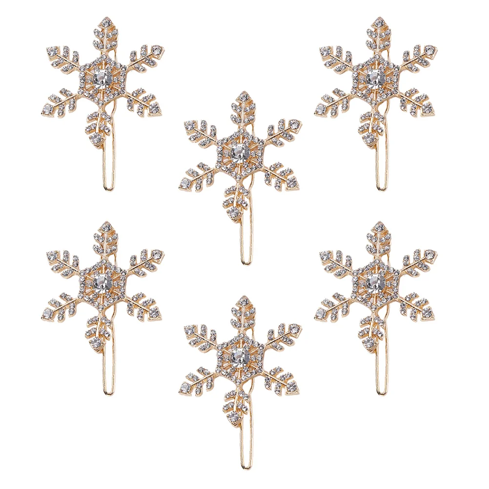 6 Pcs Snowflake Clip Head Female Xmas Hairpins Barrettes Delicate Christmas Clips Clamps Rhinestones Diamond-studded