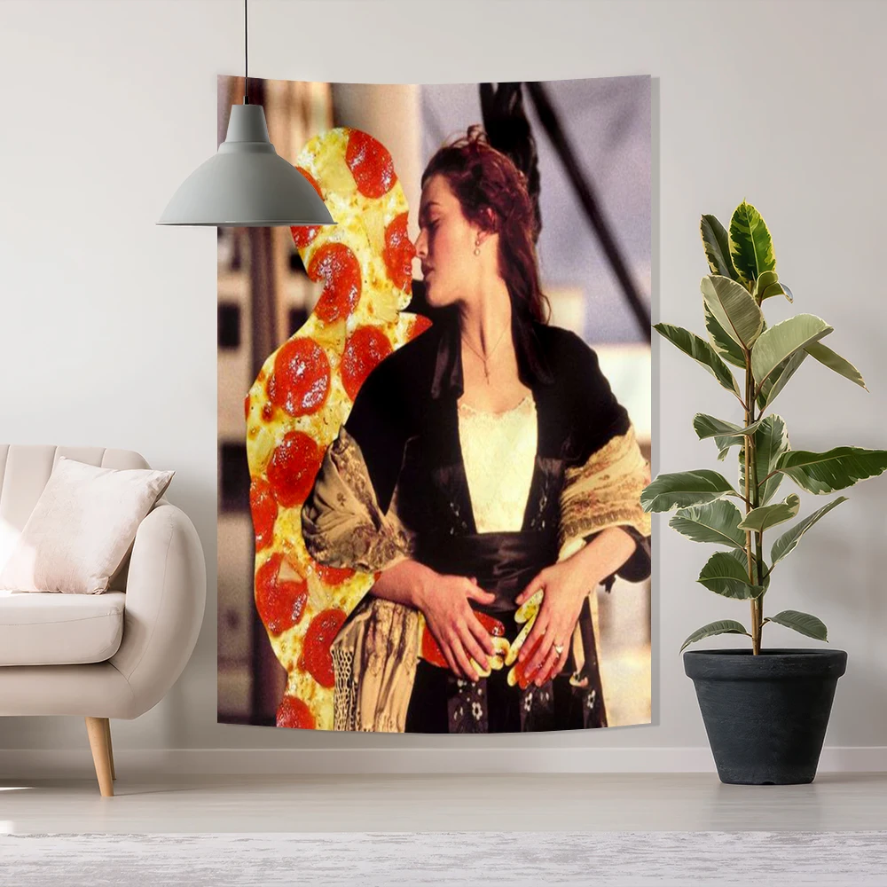 Funny pizza tapestry wall hanging decorative food store Art Deco gourmet aesthetic Camping or bedroom background cloth