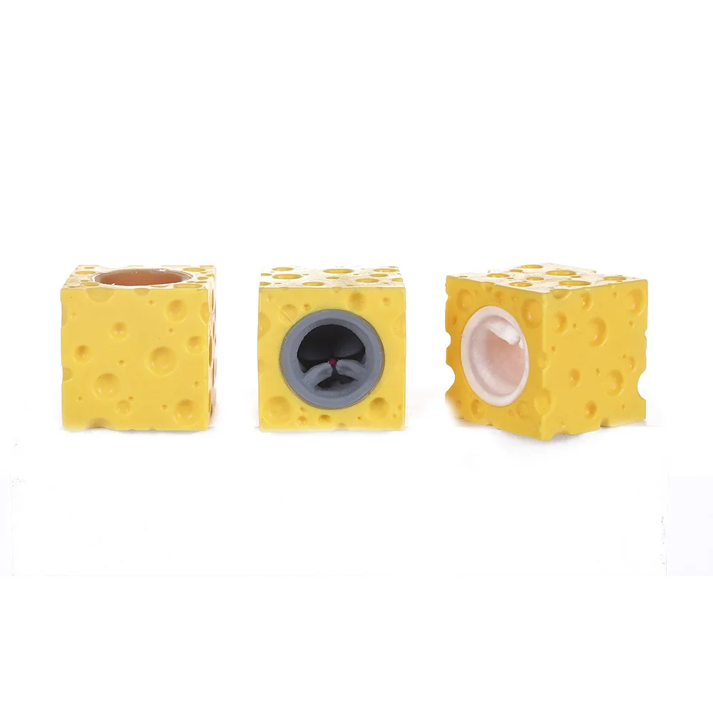 Pop Up Funny Mouse and Cheese Block Squeeze Anti-stress Toy Hide and Seek Figures Stress Relief Fidget Gift for Kids Adult