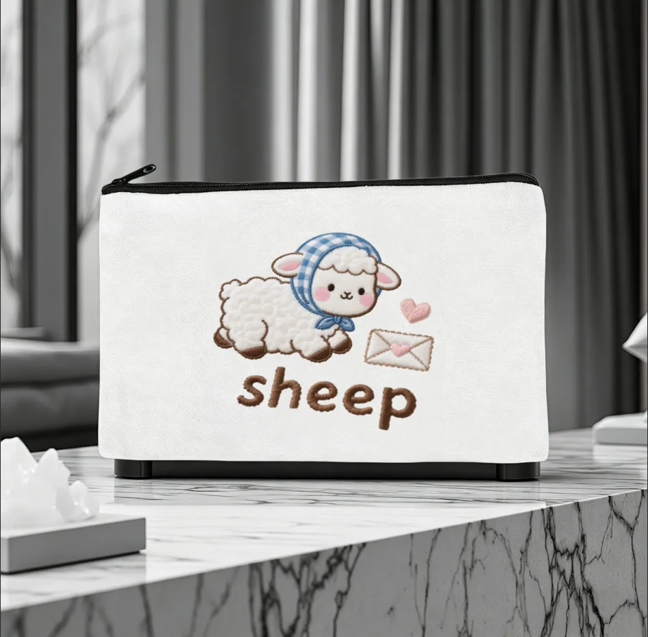 1PC Kawaii Cartoon Sheep Love Envelope Print Canvas Cosmetic Bag Portable Zipper Storage Pouch