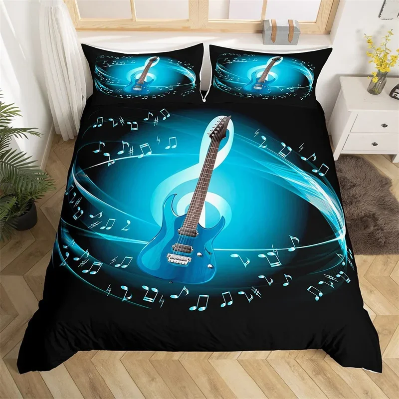 Guitar Duvet Cover King For Kids Adult Rock Music Bedding Set Guitar Instruments Comforter Cover Set Music Notes Bedspread Cover