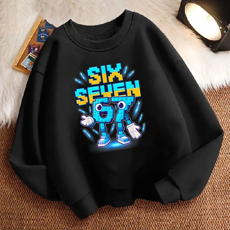 Lässiger Kinder-Hoodie, Pullover für den Frühling, Italian Brainrot 67 Six Seven, Rundhalsausschnitt, Grafikdruck, Sweatshirt für Jungen/Mädchen, Kinder-Kapuzenpullover