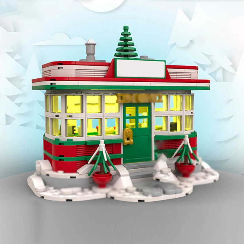 Model ulicy miejskiej MOC Klocki konstrukcyjne Świąteczny restauracja Diner Modułowa technologia Prezent Świąteczny Zestaw do składania Zabawka dla dzieci