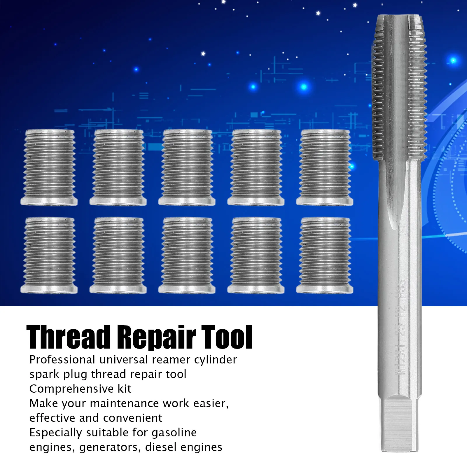 Spark Plug Thread Repair Tool M10x1.25 Bolt M12x1.25 Tap Auto with Magnetic Accessories Hardware Kit Drive Car Repair Tool