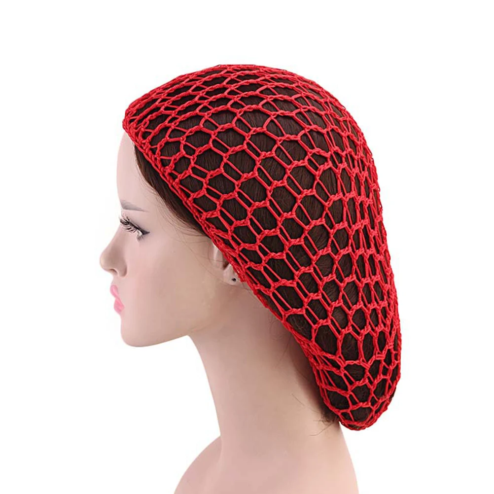 

2pcs Stretchy Crochet Net Sleeping Hats Long Hair Protectors Durable Hair Accessories For Most Head Sizes Red Yellow