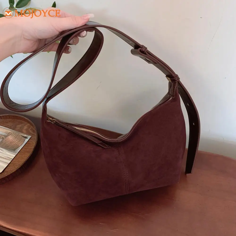 Vintage Suede Crossbody Bag for Women Multi-pocket Crescent Bag Adjustable Strap Shoulder Bag Ladies Large Capacity Tote Handbag