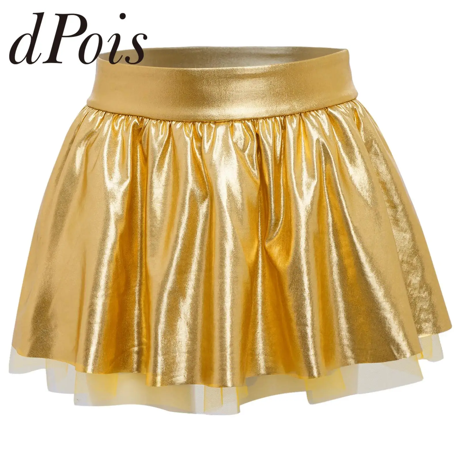 

Kids Jazz Dance Costume Children Mini Skirts Disco Outfit Girls Elastic Waist Metallic Tutu Skirt Stage Show Performance Wear