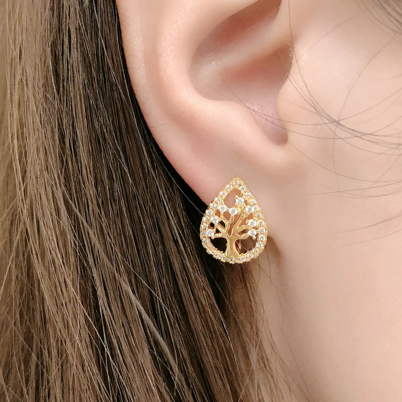 SYOUJYO Water Drop English Earrings For Women Vintage Natural Zircon Luxury Wedding Jewelry Fashion Hollow Tree Earrings image 2