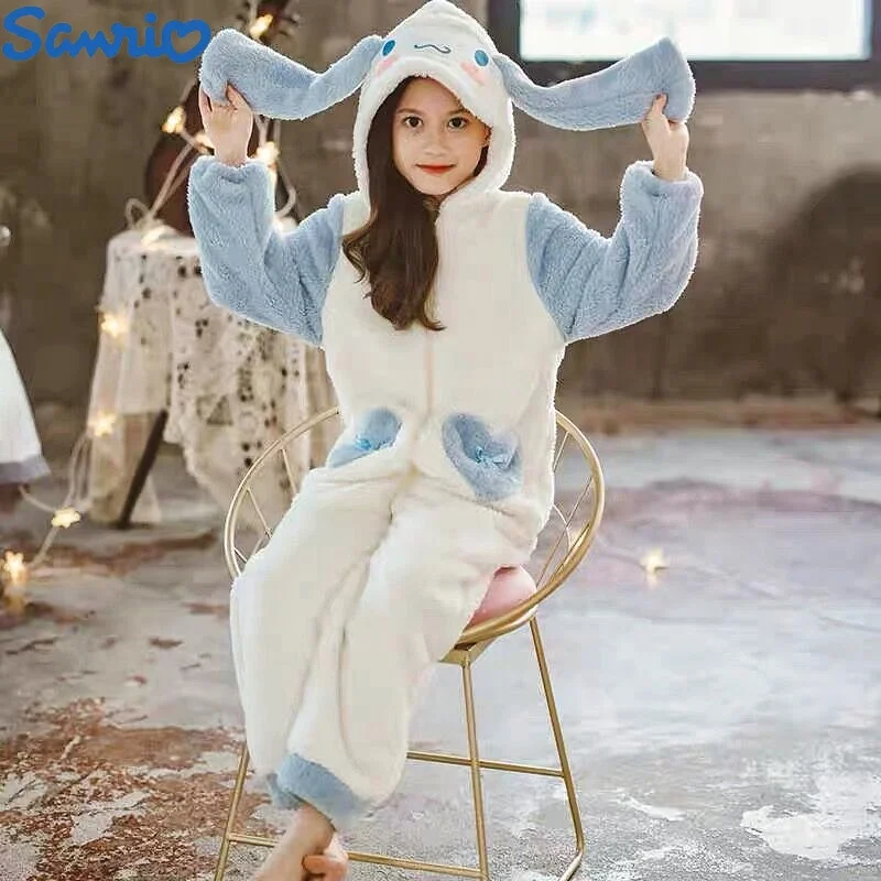 Sanrio Plush Anime Cinnamoroll Winter Flannel Rompers Boy Girl Toddler Jumpsuit Infant Clothes Pyjamas Overalls Gifts Christmas