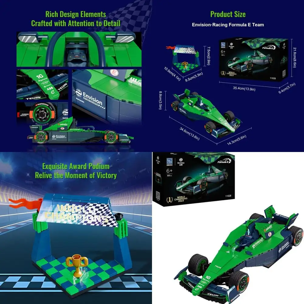 Kit di costruzione della squadra di Formula E: modello di auto da corsa PANTASY Envision con podio, minifigure e display dettagliato per Motorsport Enth