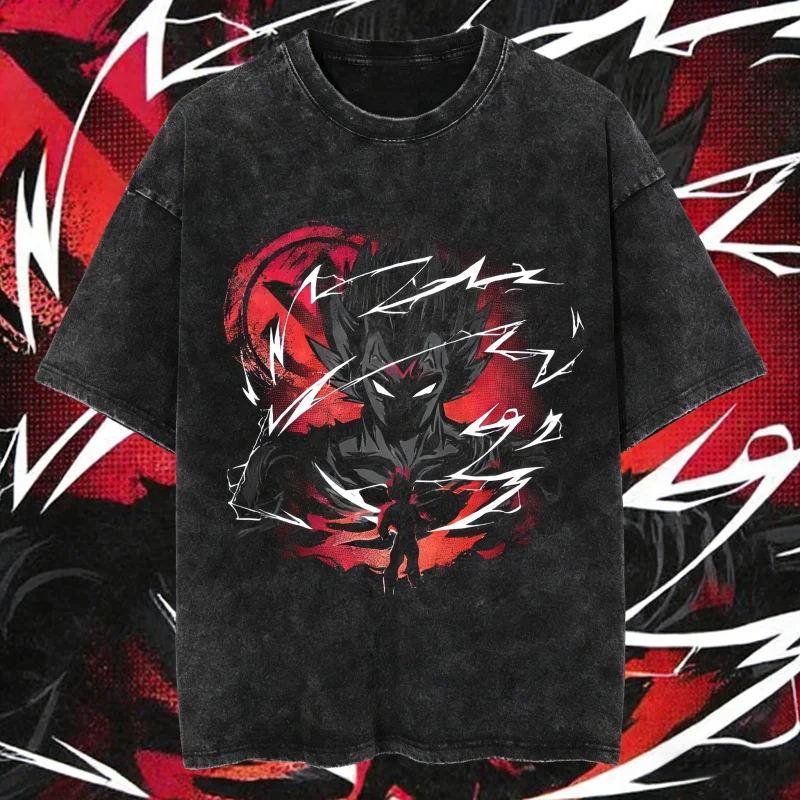 

2026 Summer Dragon Ball Vintage Washed Cotton T-Shirt Oversized Unisex Goku Black Dark Style Print Casual Tee for Men Women Kids