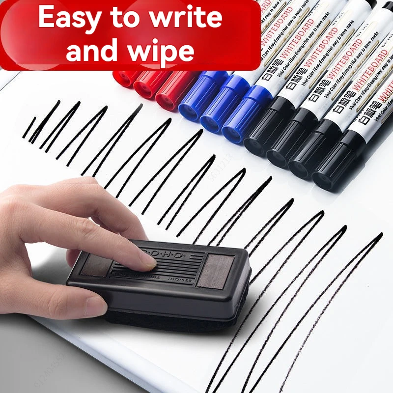 6Pcs/Set Dry Erase Whiteboard Marker Pen Blackboard Pens Thin Nib Black Blue Red Color Erasable Marker Pens