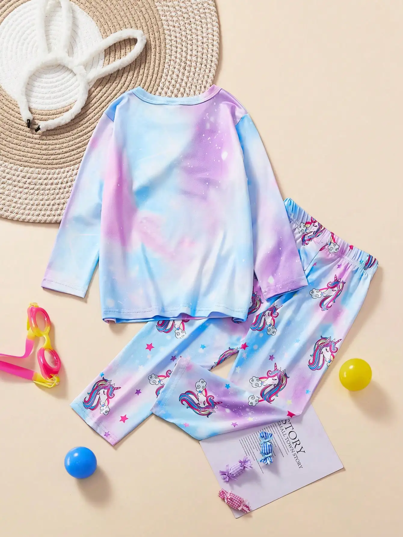 Girls Unicorn Cartoon Long Sleeve Pajamas Two Piece Set