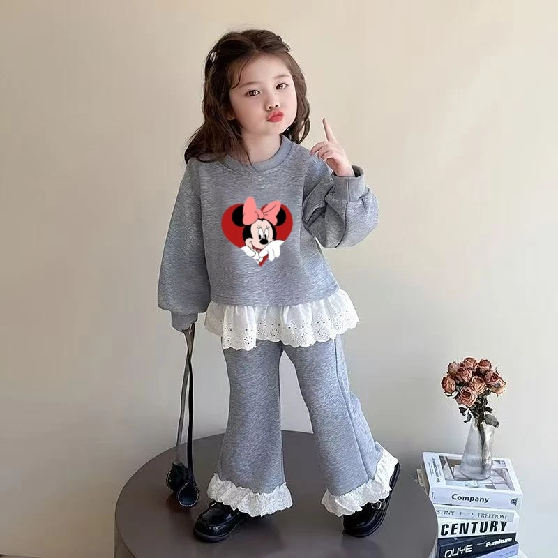 فتاة الملابس مجموعات الخريف طفل ميني ماوس بلوزات البلوز الدانتيل تقليم بلوزات وسراويل 2 قطعة دعوى الأطفال الحلو رياضية وتتسابق #5